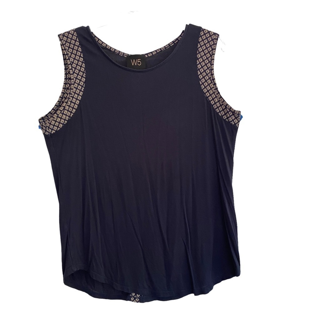 W5 Anthropolgie Navy Blue Tank Top Size S  Pattern Sleeves